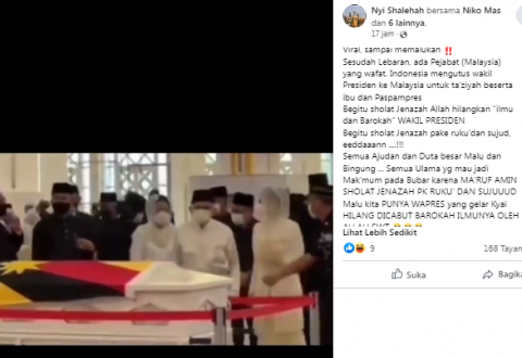 [Cek Fakta] Wapres Maruf Amin Salat Jenazah Pakai Rukuk dan Sujud di Malaysia? Ini Faktanya