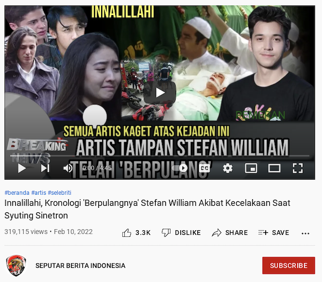 [Cek Fakta] Video Ini Kabarkan Artis Stefan William Meninggal Dunia Akibat Kecelakaan? Cek Faktanya