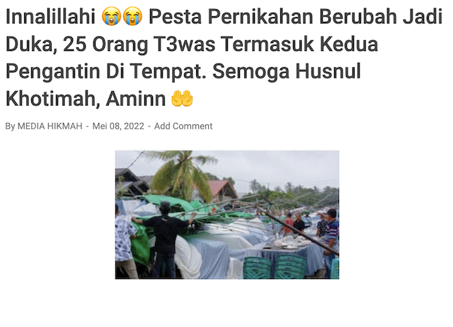 [Cek Fakta] Foto Pesta Pernikahan Berubah Jadi Duka, 25 Orang Tewas Termasuk Kedua Pengantin? Cek Faktanya