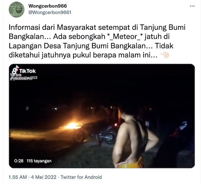 [Cek Fakta] Beredar Video Meteor Jatuh di Lapangan Tanjung Bumi Bangkalan? Cek Faktanya