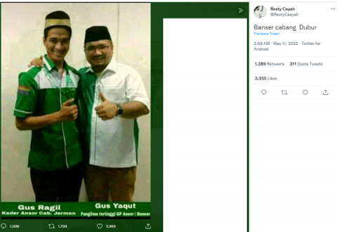 [Cek Fakta] Akun Twitter Ini Sebar Hoaks Foto Menteri Agama Rangkul Ragil, Simak Faktanya