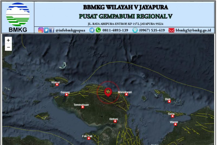 Pegunungan Arfak Papua Diguncang Gempa M5,0