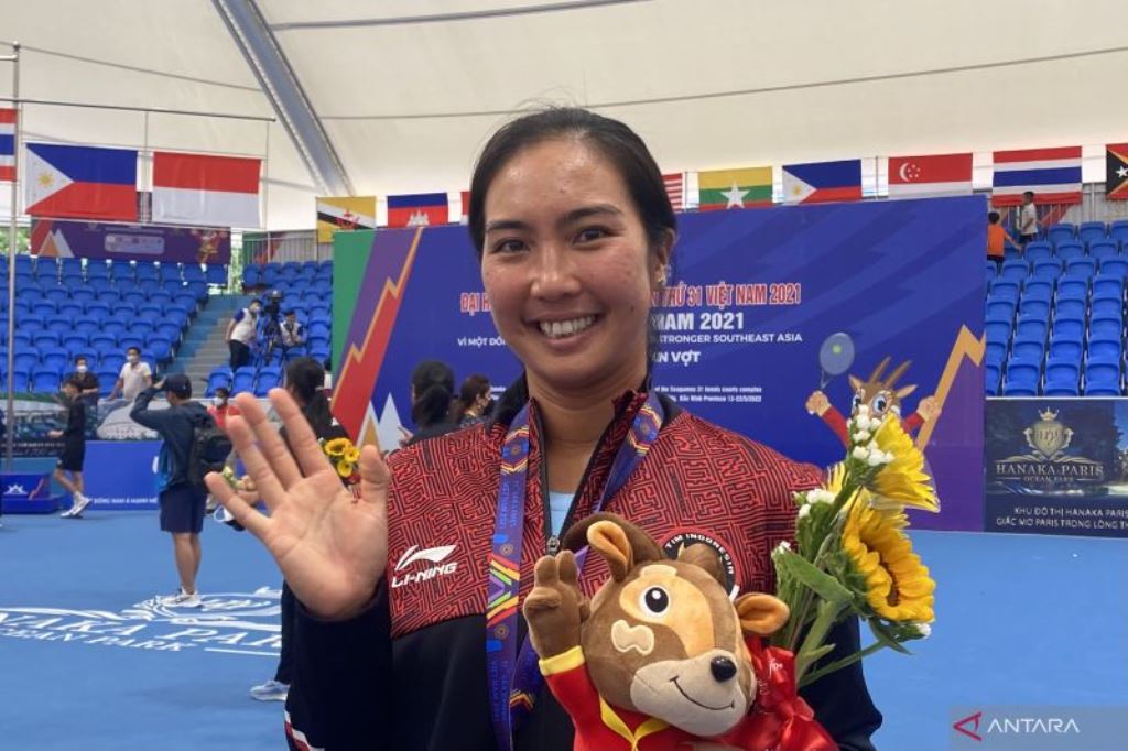 Petenis putri Aldila Sutjiadi. (Foto: Antara/Arindra Meodia)