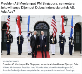 [Cek Fakta] Benarkah PM Singapura Dijemput Joe Biden, Sedangkan Jokowi Dijemput Dubes? Begini Faktanya