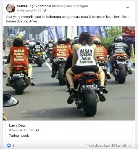 [Cek Fakta] Viral Foto Rombongan Pemotor Pakai Kaos Bertulisan Haram Dukung Anies Baswedan ? Begini Faktanya