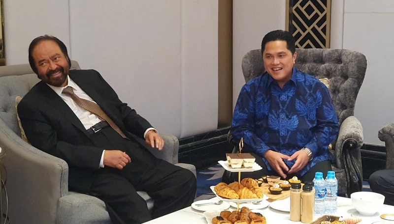  Menteri BUMN Erick Thohir menghadiri halalbihalal di Ballrom Gedung DPP Partai NasDem, Menteng, Jakarta Pusat. Foto: Medcom.id/Fachri Audhia Hafiez