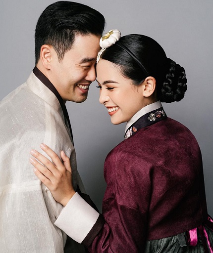 Untuk mengabadikan momen pre-wedding, Maudy dan Jesse juga mengenakan baju tradisional Korea. (Foto: Dok. Instagram/@maudyayunda)