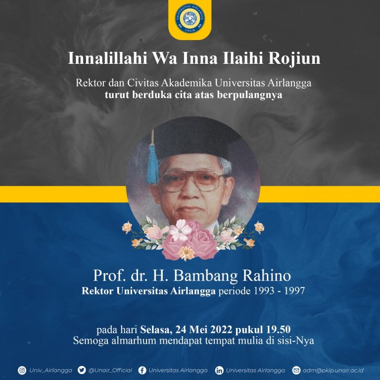 Rektor Unair periode 1993-1997 Bambang Rahino Setokoesoemo meninggal dunia. DOK Unair