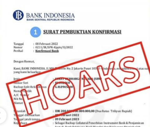 [Cek Fakta] Beredar Surat Berharga Negara (SBN) Mengatasnamakan Bank Indonesia Hoaks, Begini Faktanya