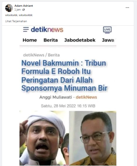 [Cek Fakta] Novel Bamukmin Sebut Tribun Formula E Roboh Peringatan dari Allah Sponsornya Bir? Ini Faktanya