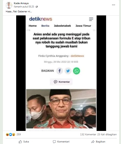 [Cek Fakta] Anies tak Tanggung Jawab Andai Tribun Formula E Roboh dan Ada yang Meninggal? Ini Faktanya