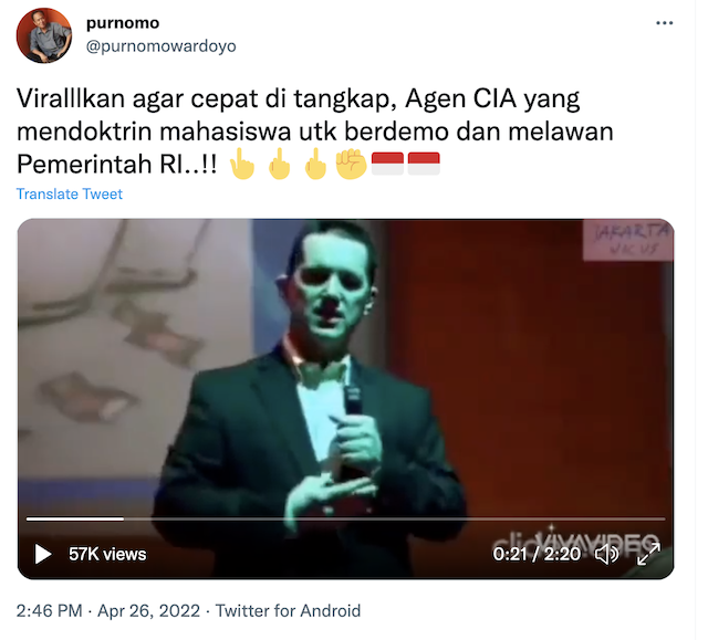 [Cek Fakta] Video Agen CIA Mendoktrin Mahasiswa untuk Berdemo Dan Melawan Pemerintah? Begini Faktanya