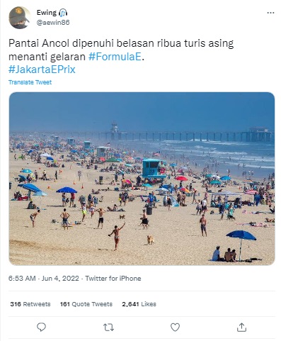 [Cek Fakta] Foto Pantai Ancol Dipenuhi Belasan Ribu Turis Asing Menanti Gelaran Formula E? Ini Faktanya