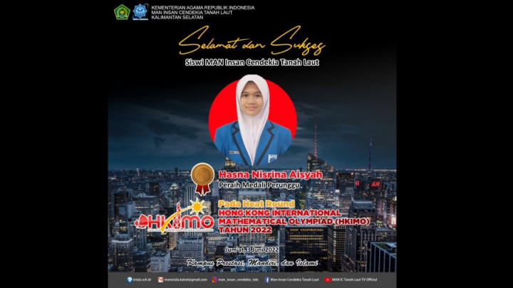 Keren, Siswi MAN Insan Cendekia Tanah Laut Raih Perunggu Olimpiade Matematika Hong Kong