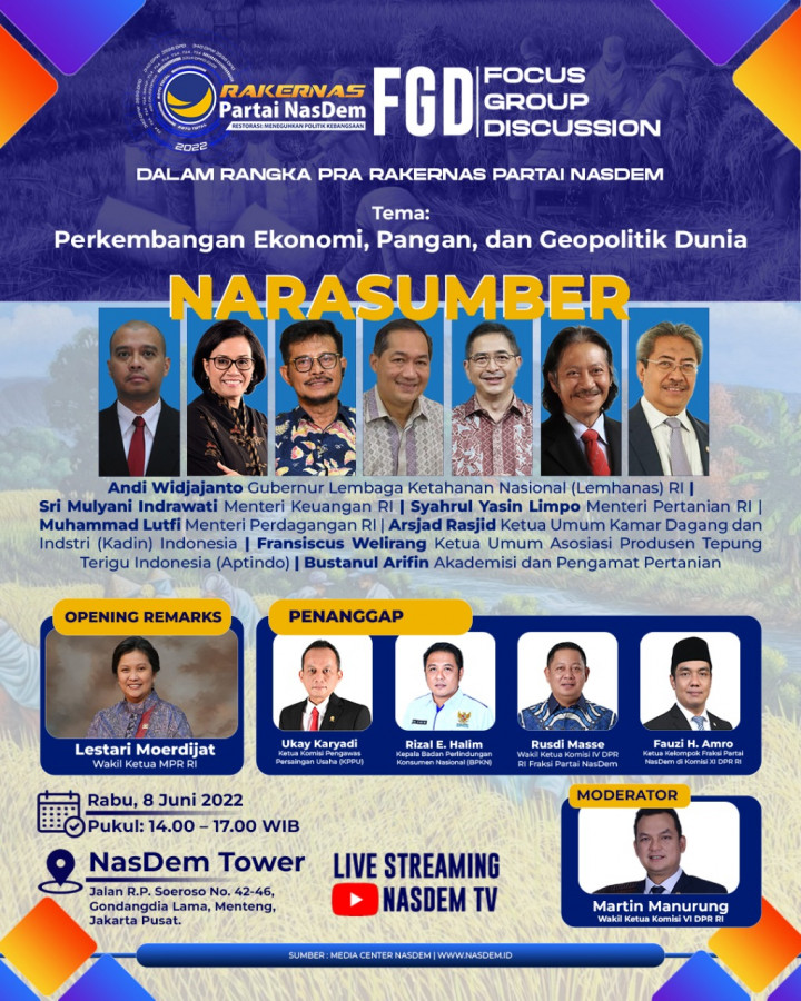 FGD Pra Rakernas Partai NasDem: Bahas Ekonomi, Pangan, dan Geopolitik Dunia