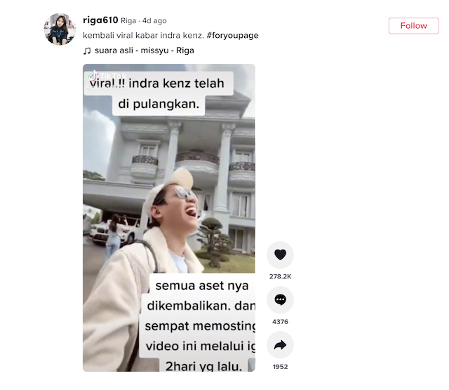 [Cek Fakta] Beredar Kabar Indra Kenz Bebas dan Seluruh Asetnya Dikembalikan? Cek Faktanya