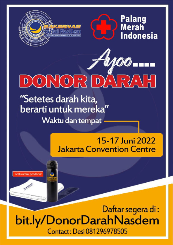 Gelar Donor Darah di JCC, NasDem: Setetes Darah Kita Berarti untuk Mereka