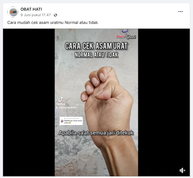 [Cek Fakta] Beredar Video Cara Deteksi Asam Urat dengan Menekuk Jari Tangan, Benarkah?