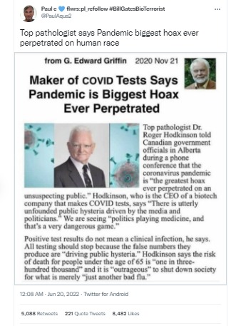 [Cek Fakta] Ahli Patologi Roger Hodkinson Sebut Covid-19 Tipuan Terbesar? Ini Faktanya