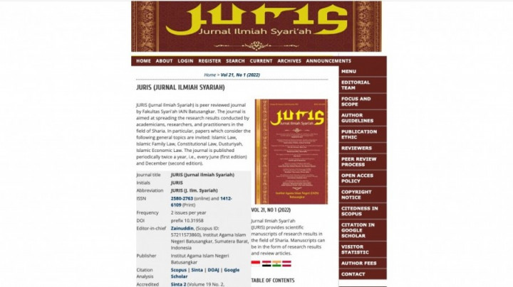 Jurnal Ilmiah Syariah UIN Batusangkar Terindeks Scopus