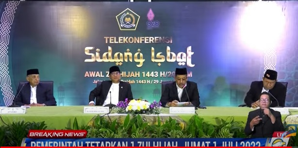Konferensi pers hasil sidang isbat penentuan awal Dzulhijjah 1443 Hijriah. Foto: Metro TV.