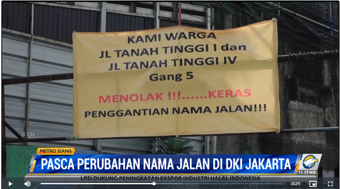 Pergantian Nama Jalan Tanah Tinggi Menuai Protes Keras Warga