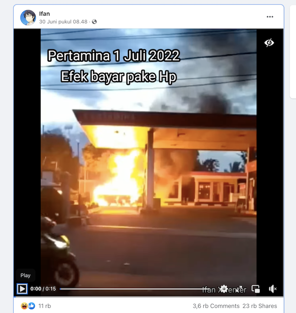 [Cek Fakta] Beredar Video Kebakaran SPBU Akibat Bayar Pakai HP? Cek Faktanya
