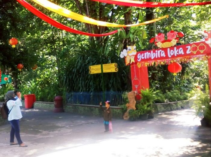 Pengunjung berfoto di Kebun Binatang Gembira Loka, Yogyakarta. (Foto: Istimewa)