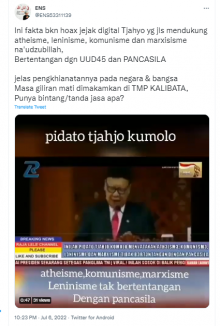 [Cek Fakta] Beredar Video Tjahjo Kumolo Dukung Ateisme hingga Komunisme dan Dipertanyakan Pemakamannya di TMP Kalibata? Ini Faktanya