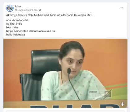 [Cek Fakta] Politikus India Nupur Sharma Dihukum Mati karena Menghina Nabi Muhammad? Cek Faktanya