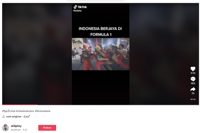 [Cek Fakta] Video Pembalap Indonesia Juara di Formula 1 Kibarkan Bendera Merah Putih? Cek Faktanya