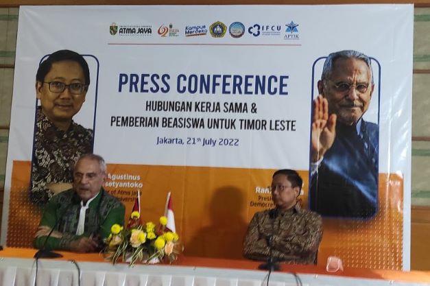 Konferensi pers terkait kerja sama pendidikan Unika Atma Jaya dan Timor Leste di Jakarta. Foto: Brandaantara/Indriani