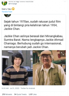 [Cek Fakta] Benarkah Jackie Chan Asal Minangkabau dan Nama Aslinya Jackie Ahmad Chaniago? Ini Faktanya