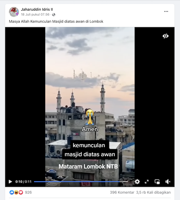 [Cek Fakta] Video Perlihatkan Masjid di Atas Awan di Lombok? Begini Faktanya