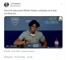 [Cek Fakta] Video Petenis Dunia Rafael Nadal Pingsan saat Konferensi Pers Dikaitkan dengan Vaksin? Ini Faktanya