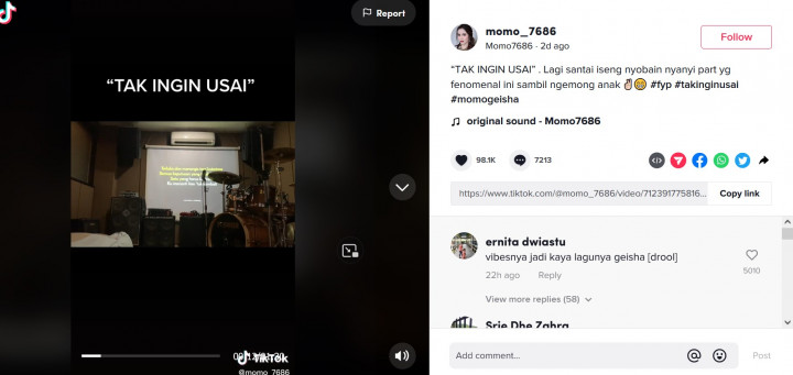 Momo Nyanyikan Lagu Tak Ingin Usai, Netizen: Vibesnya Kayak Lagu Geisha