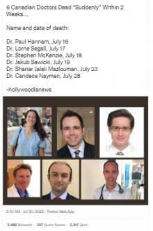 [Cek Fakta] Benarkah Enam Dokter Kanada Meninggal Mendadak Berturut-turut dalam Waktu Dua Minggu Terkait Vaksin Covid-19 ke-4? Ini Faktanya