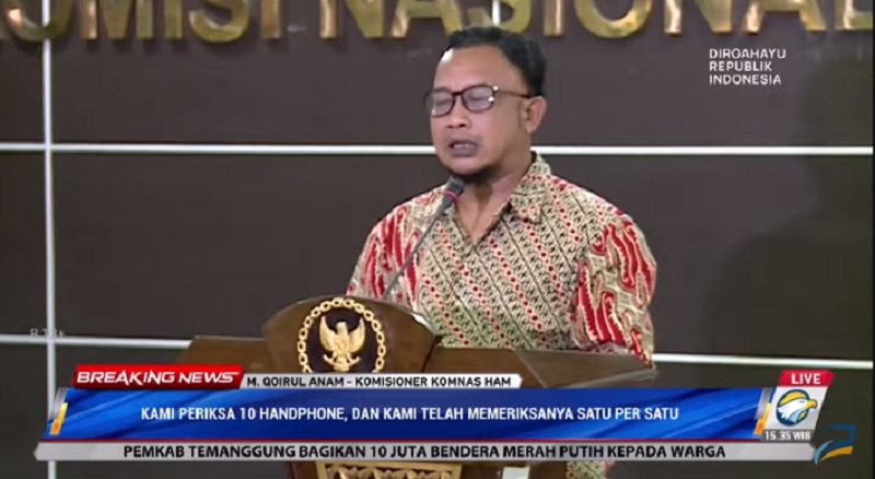 Komisioner Komnas HAM M Qoirul Anam. (tangkapan layar)