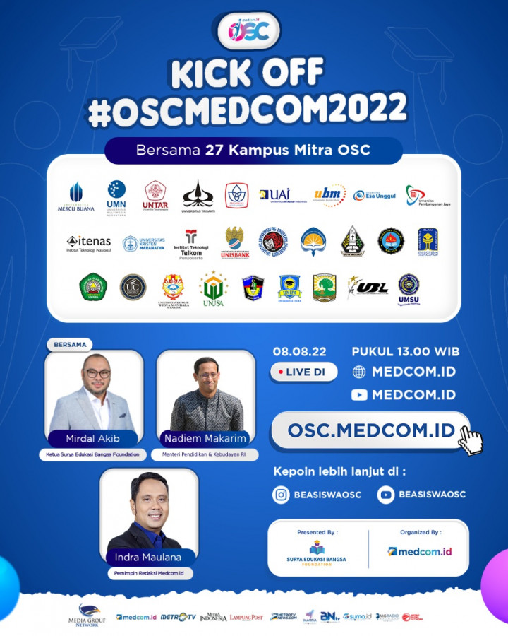OSC 2022 Diluncurkan Hari Ini, Sediakan 539 Beasiswa di PTN dan PTS