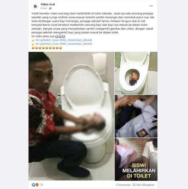 [Cek Fakta] Beredar Foto Siswi SMA Melahirkan di Toilet Sekolah? Cek Faktanya