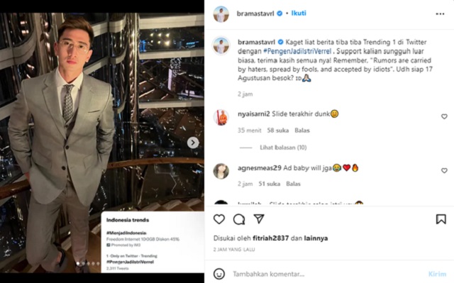 Fan 'Ngamuk' Verrel Bramasta Dituduh Gay, #PengenJadiIstriVerrel Trending Twitter