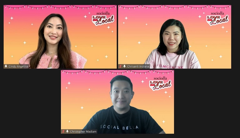 Cindy Angelina-  Founder ESQA Cosmetics, Chrisanti Indiana, CMO Sociolla, dan Christopher Madiam, President Sociolla dalam diskusi media Love Local. (Foto: Dok. Sociolla)