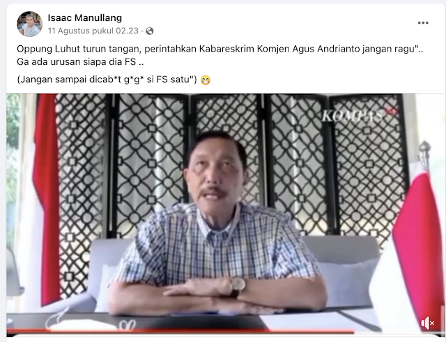 [Cek Fakta] Video Luhut Perintahkan Kabareskrim Usut Pembunuhan Brigadir J Hoaks, Begini Faktanya