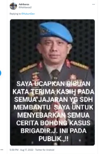 [Cek Fakta] Ferdy Sambo Ucapkan Terima Kasih pada Jajaran yang Bantu Sebarkan Cerita Bohong Kasus Brigadir J? Ini Faktanya