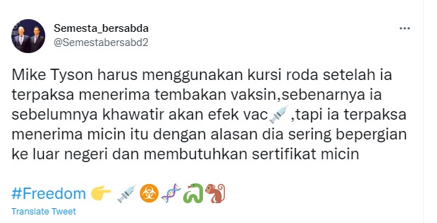 [Cek Fakta] Benarkah Legenda Tinju Mike Tyson Duduk di Kursi Roda karena Vaksin Covid-19? Ini Faktanya