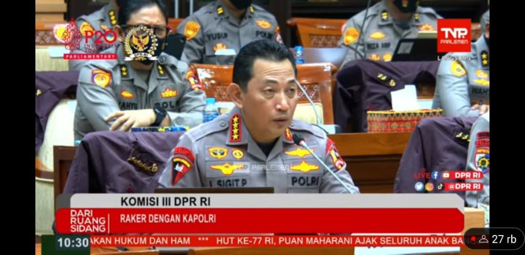 Raker Komisi III DPR dengan Kapolri. (tangkapan layar Youtube Parlemen)