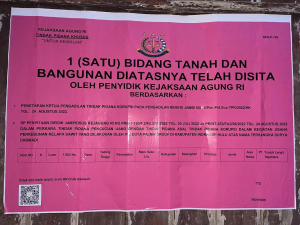 Kejagung Sita Kebun Sawit Surya Darmadi di Jambi Seluas 1.002 Ha