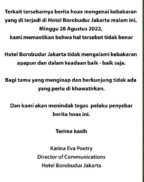 [Cek Fakta] Kabar Hotel Borobudur Terbakar Ternyata Hoaks!