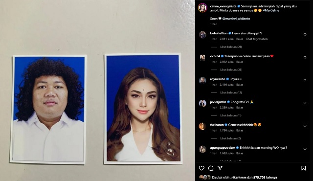 Unggah Pas Foto Berlatar Biru, Marshel Widianto dan Celine Evangelista Kebanjiran Ucapan Selamat