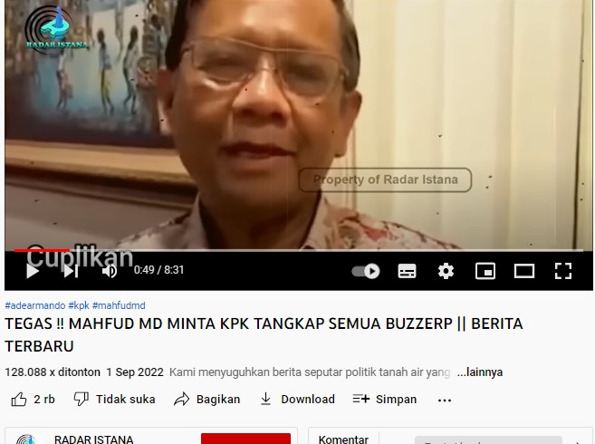 [Cek Fakta] Video Mahfud MD Minta KPK Tangkap Semua BuzzeRp? Ini Faktanya